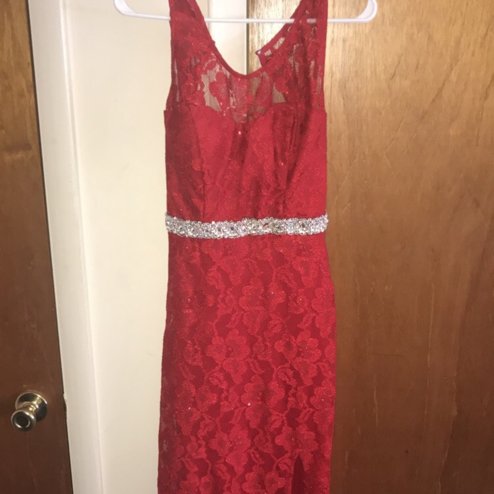 Long sleek red dress with sparkles